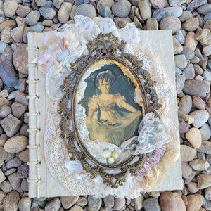 Handmade French Lace Art Journal VTG Dress Pearl Buttons Paris Doll OOAK Gift